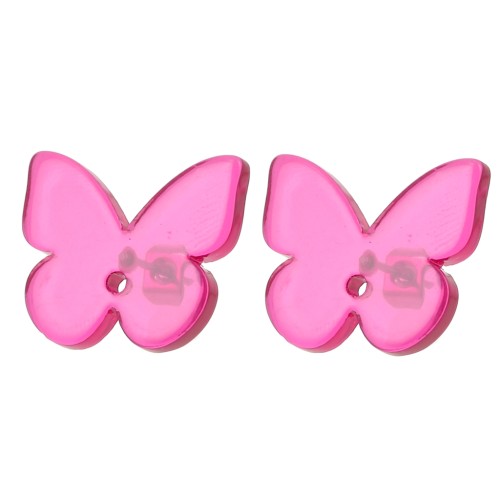 16x19.5mm clear acetate butterfly earstuds - Magenta x2