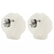 16mm Acetate Shell Earstuds - Marbled Beige - Ivory x2