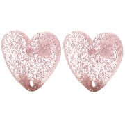 14x15.5mm Acrylic heart earstuds - Antique pink glitter x2