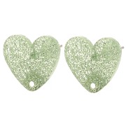 14x15.5mm Acrylic heart earstuds - Moss green glitter x2