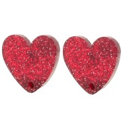 14x15.5mm Acrylic heart earstuds - Red glitter x2|raw }}