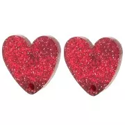 Red - 14x15.5mm Acrylic heart earstuds - Red glitter x2 14x15.5mm Acrylic heart earstuds - Red glitter x2