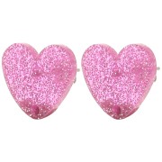 14x15.5mm Acrylic heart earstuds - Pink glitter x2