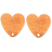 14x15.5mm Acrylic heart earstuds - Orange glitter x2|raw }}