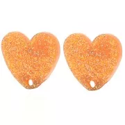 Orange - 14x15.5mm Acrylic heart earstuds - Orange glitter x2 14x15.5mm Acrylic heart earstuds - Orange glitter x2
