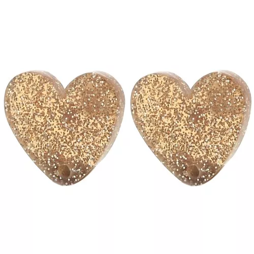 14x15.5mm Acrylic heart earstuds - Bronze glitter x2