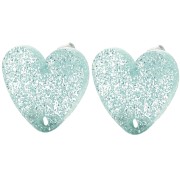 14x15.5mm Acrylic heart earstuds - Blue frosted glitter x2|raw }}