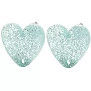 14x15.5mm Acrylic heart earstuds - Blue frosted glitter x2