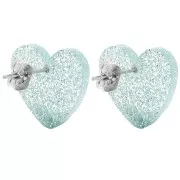 14x15.5mm Acrylic heart earstuds - Blue frosted glitter x2