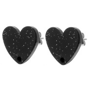 14x15.5mm Acrylic heart earstuds - Black glitter x2|raw }}