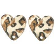 14x15.5mm Acrylic heart earstuds - Cheetah Brown - Black x2|raw }}