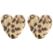 14x15.5mm Acetate heartstuds - Mottled Brown - Cream x2