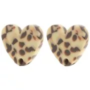 Beige - 14x15.5mm Acetate heartstuds - Mottled Brown - Cream x2 14x15.5mm Acetate heartstuds - Mottled Brown - Cream x2