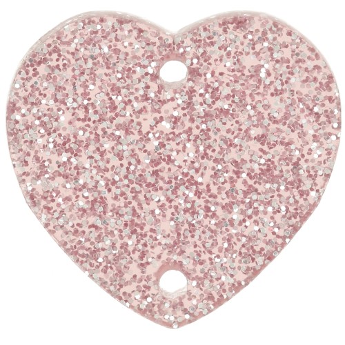15x16.5mm Acrylic heart spacer - Antique pink glitter x1