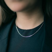 2mm 925 Sterling Silver Necklace Rectangle Trace alternated chain x42cm