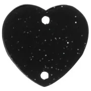 15x16.5mm Acrylic heart spacer - Black glitter x1