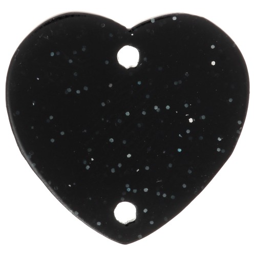 15x16.5mm Acrylic heart spacer - Black glitter x1