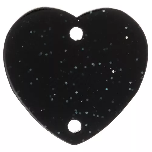 15x16.5mm Acrylic heart spacer - Black glitter x1