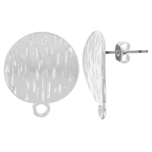 19mm Striated round earstuds - Fine silver plated x2