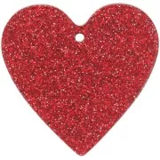 Pendentif coeur 31x32 mm en acrylique - Pailleté rouge x1