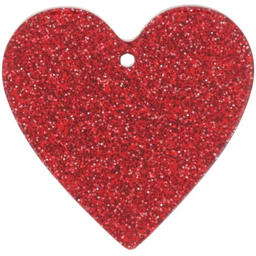 31x32mm acrylic heart pendant - Red glitter x1