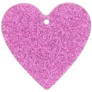 31x32mm acrylic heart pendant - Pink glitter x1