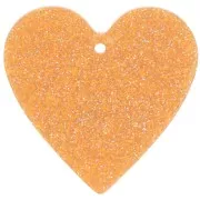 Pendentif coeur 31x32 mm en acrylique - Pailleté orange x1
