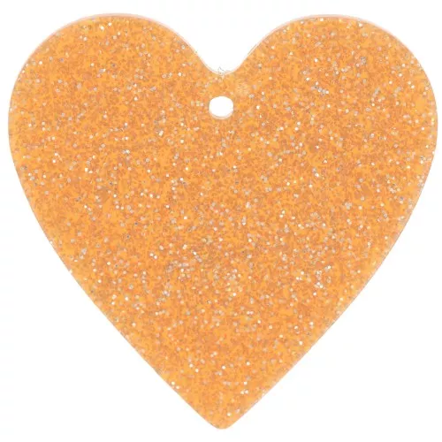 31x32mm acrylic heart pendant - Orange glitter x1
