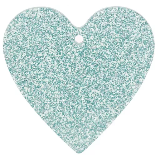 31x32mm acrylic heart pendant - Blue frosted glitter x1