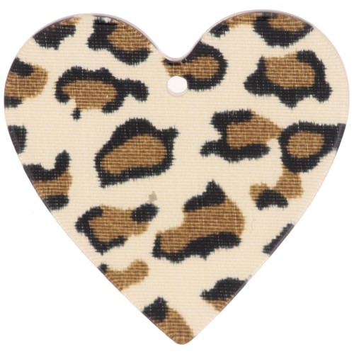 31x32mm acrylic heart pendant - Cheetah Brown - Black x1
