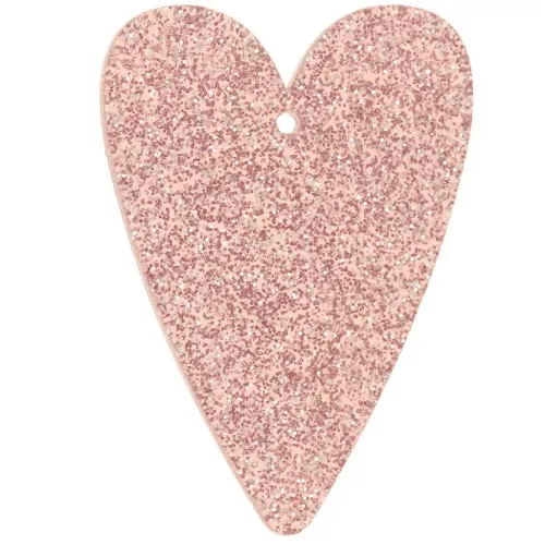 34x24mm acrylic heart pendant - Antique pink glitter x1