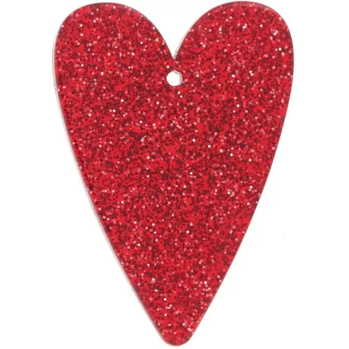34x24mm acrylic heart pendant - Red glitter x1