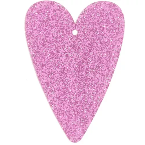 34x24mm acrylic heart pendant - Pink glitter x1
