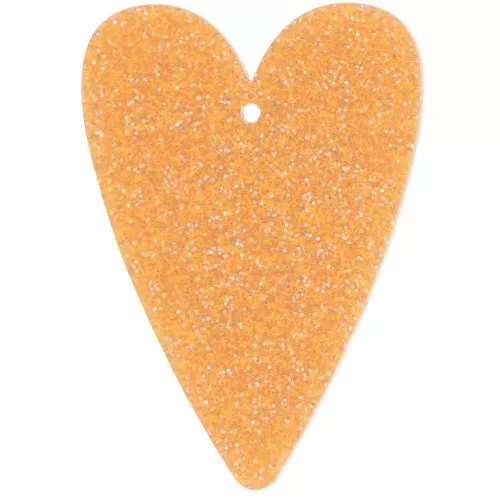 34x24mm acrylic heart pendant - Orange glitter x1