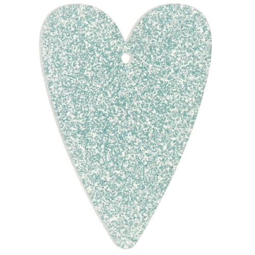 34x24mm acrylic heart pendant - Blue frosted glitter x1