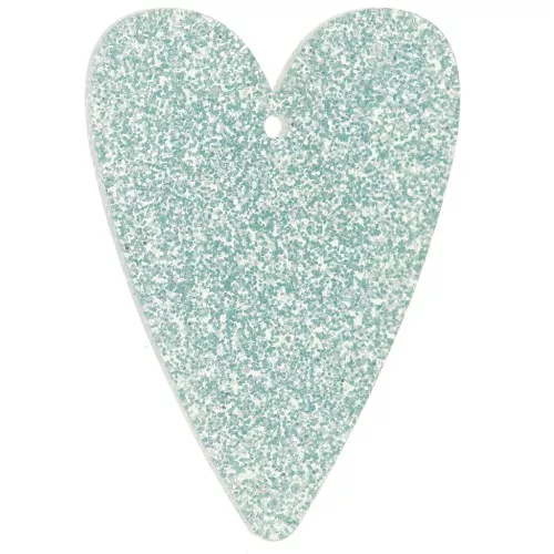 34x24mm acrylic heart pendant - Blue frosted glitter x1
