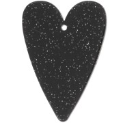 34x24mm acrylic heart pendant - Black glitter x1