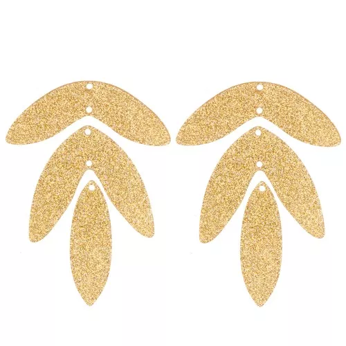 62x45mm Set of 6 acrylic leaf pendants - Golden glitter x1