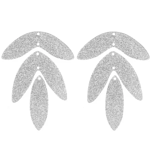 62x45mm Set of 6 acrylic leaf pendants - Silver glitter x1