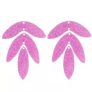 Pink - 62x45mm Set of 6 acrylic leaf pendants - Pink glitter x1 62x45mm Set of 6 acrylic leaf pendants - Pink glitter x1