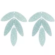 Set de 6 pendentifs feuilles 62x45mm en acrylique à monter - Pailleté bleu givré