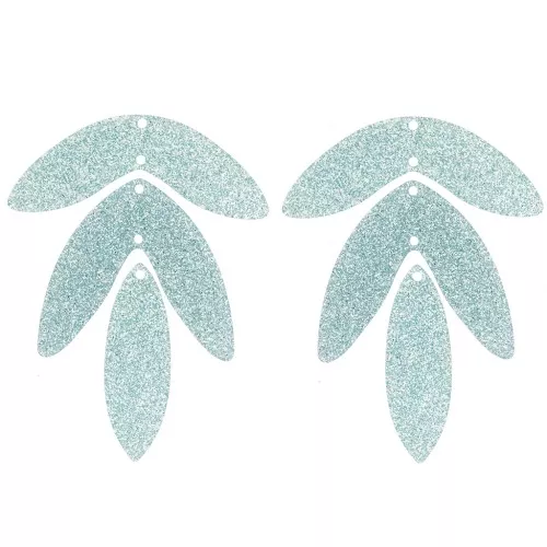 62x45mm Set of 6 acrylic leaf pendants - Frosted blue glitter x1