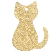 21x15mm acrylic cat pendant - Gold glitter x1