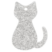 21x15mm acrylic cat pendant - Silver glitter x1|raw }}