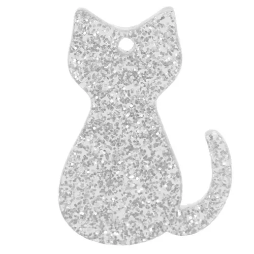 21x15mm acrylic cat pendant - Silver glitter x1