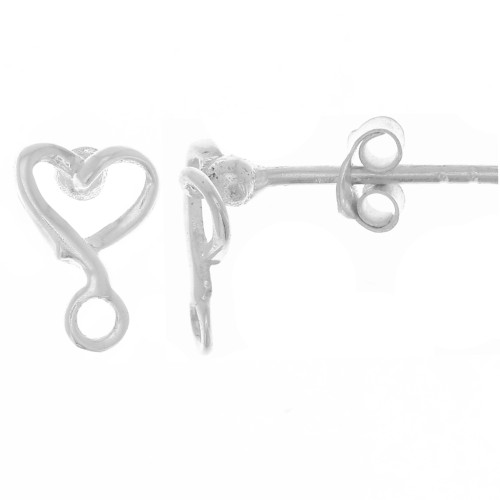 9x6mm 25 Sterling Silver Heart design earstuds with closed hoop x2