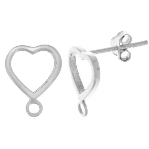 12x9mm 925 Sterling Silver hollow heart earstuds with closed hoop x2
