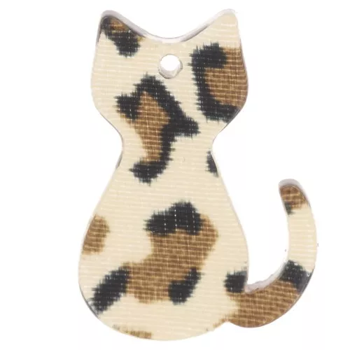 21x15mm acrylic cat pendant - Cheetah Brown - Black x1