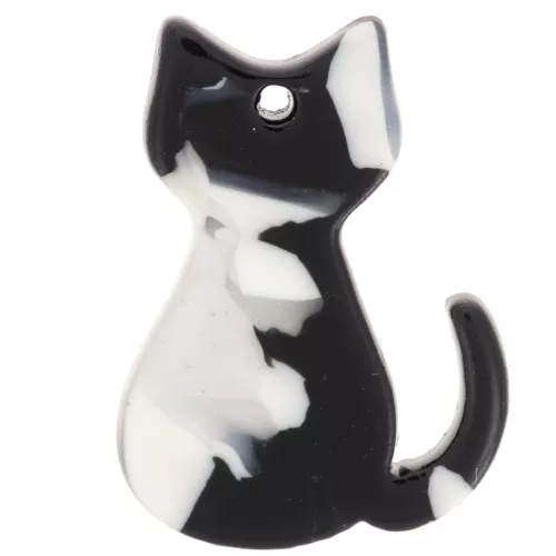 21x15mm acrylic cat pendant - Tortoiseshell - Black - Pearlescent white x1