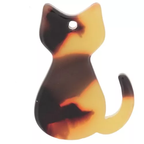 21x15mm acrylic cat pendant - Tortoiseshell - Brown - Black x1